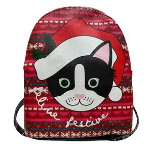 T-Shirt &‎ Jeans Mini Backpack Feline Festive Cat Santa Hat Red Holiday Winter
